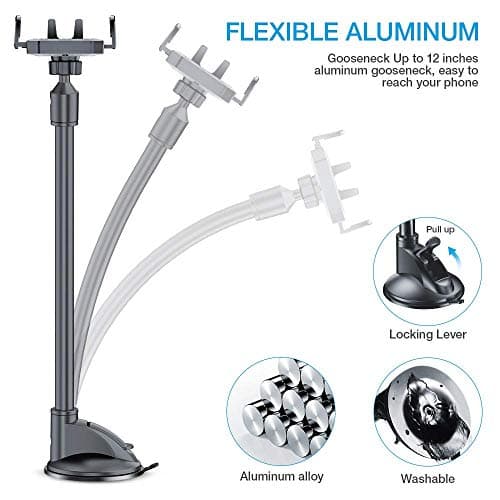 FLOVEME Car Phone Holder Windscreen Upgraded Long Arm Gooseneck Adjustable Car Phone Mount Compatible with iPhone 13 12 Pro Max Samsung Holder — view 6