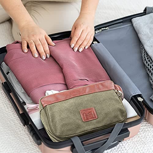 Seemeroad Travel Toiletry Bag for Men and Women, Canvas Toiletry Organizer Water-Resistant Vegan Leather, Hanging Dopp Kit Shaving Bag for Toiletries Accessories (Army Green, Large) — view 6