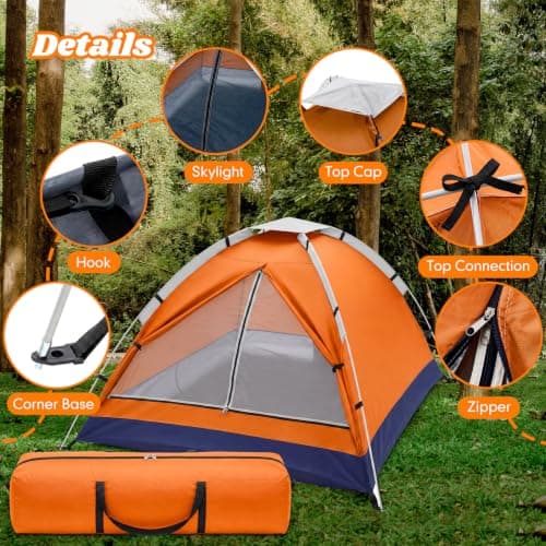 Woanger 6 Pack Bulk 2 Person Camping Tents for Homeless Lightweight Outdoor Tent with Rain Fly and Carrying Bag, Waterproof Windproof Setup Pop Up for Homeless Camping Backpacking (Orange) — view 3