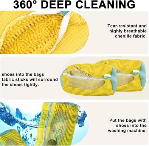 Trainer Washing Machine Bag,Laundry Shoe Bags for Washing Machine for All Shoe Types & Sizes, 360° Wrap-Around Cleaning, Shoe Washing Machine Bag for Washer & Dryer - YELLOW 2PCS — view 2