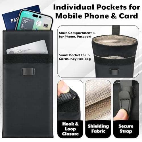 Easecos Signal Blocking Case Sleeve for Phones - RFID & WiFi Shielding Pouch for Cell Phone, Key Fob, Passport, ID Card in Travel Commute Work for Anti-Tracking, Privacy & Data Protection Black — view 3