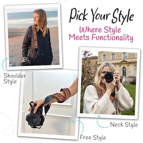 Red Vintage Camera Shoulder Strap Belt For All DSLR Camera – Vibrant Design Universal DSLR Strap, Embroidered Vintage Multi Color Neck Belt for Canon, Nikon, Sony,Pentax, Fujifilm, and Digital Camera — view 6