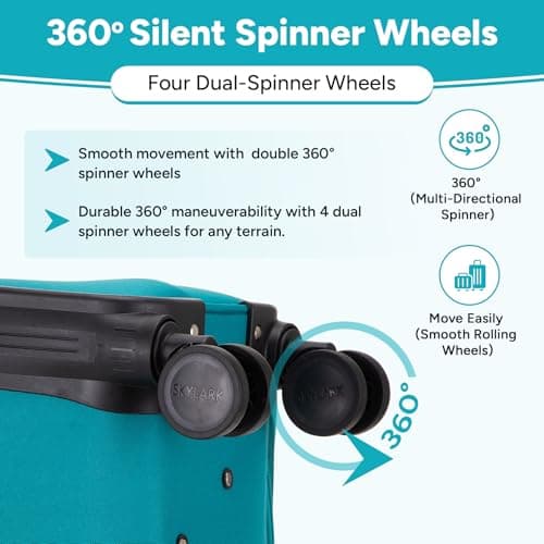 Skylark 32" Extra Large Suitcase Super Lightweight Luggage 20% Expandable 4 Wheels Spinner 3-Digit Combination Lock Soft Shell Luggage Check in for 30kg (Aqua, 162 litres) — view 5