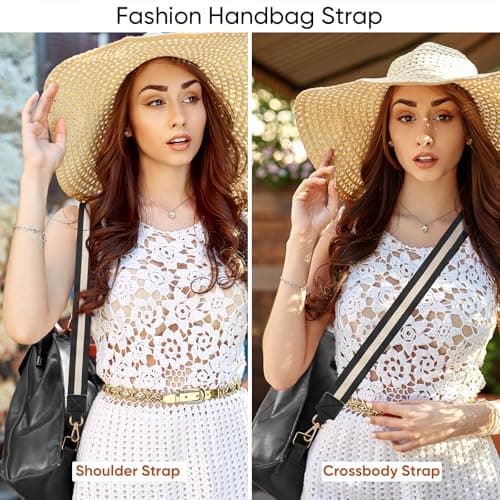 ShinningCare Bag Strap, Wide Replacement Shoulder Handbag Straps for Women Men, 1.5" - (3.8 CM) Adjustable Wide Canvas Crossbody Strap with Leather End - White/Gold — view 6