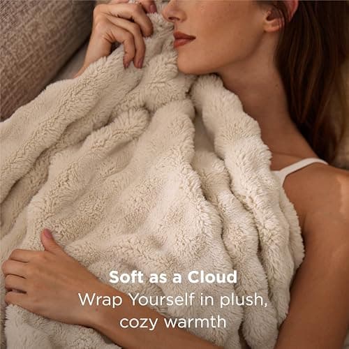Bedsure Bubble Fleece Throw Blanket - Lightweight, Warm, Beige, 130x170cm — view 2