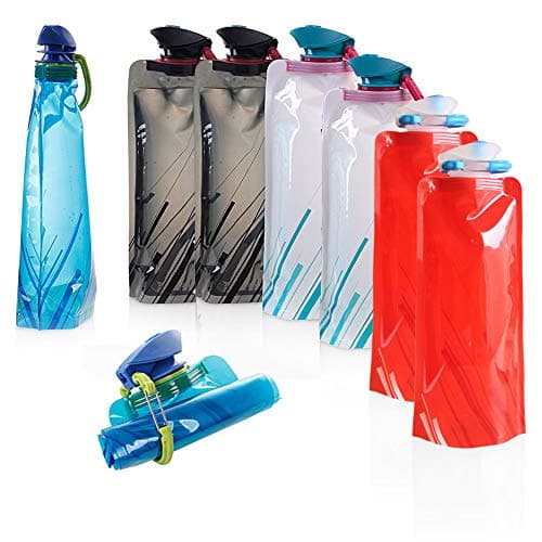 HMIEPRS 8PCS Collapsible Foldable Water Bottle, BPA Free Portable Reusable Water Bag with Carabiner for Outdoor Sports Hiking Adventure Travel Cycling Hiking (700ml, Blue, White, Red, Black)