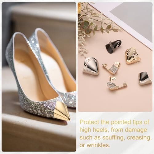 sourcing map 2Pcs Metal Shoes Pointed Protector High Heel Toe Caps Cover Durable Shoe Tip Cover Pointed Shoe Head Tips Cap for Shoe Protection Repair, Dress Shoe Protection (Gold, 30mm) — view 6