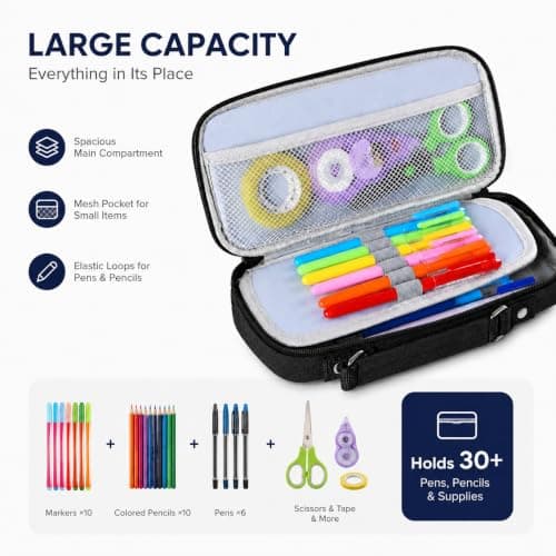 Pencil Case for Boys, Large Capacity Pen Pouch with Compartments (black) — view 3