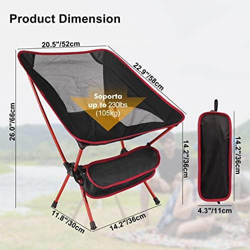 SOPPY Ultralight Camping Chair for Backpacking and Fishing, Red — view 2