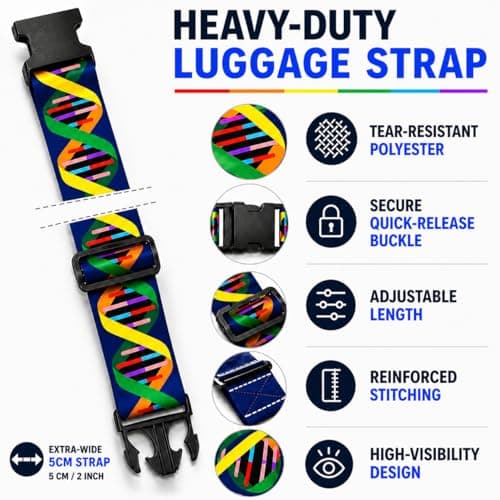 Luggage Straps for Suitcases 2 Pack, Adjustable Suitcase Belt 106–196 cm, Bright Pattern Travel Luggage Strap for Easy Identification, Heavy Duty Polyester with Quick Release Buckle (DNA) — view 4