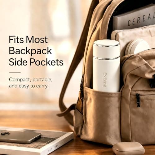 【Upgraded】 Exllena Small 500ml Water Bottle for Handbag – Small Flask for Hot & Cold Drinks, Perfect Small Insulated Water Bottle for Travel, Milk, Coffee...(Beige) — view 5