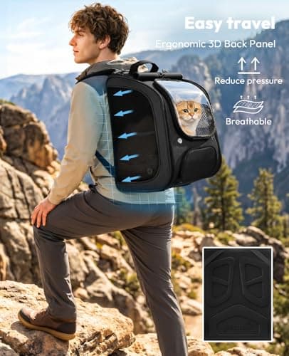 pecute Cat Backpack Large Space, Cat Carrier Backpack Bubble, Black — view 3