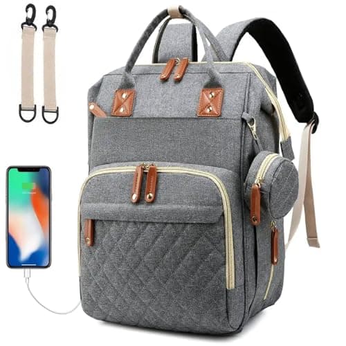 Hushco Lightweight Baby Changing Bag Unisex Backpack Nappy Bags Diaper Travel Bag for Mom and Dad | Pacifier Holder | Stroller/Pram Straps | USB Port (Dark Grey)