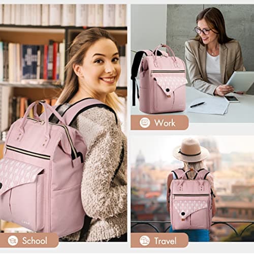Lekesky Backpack Women Laptop Rucksack Bag15.6 Inch Computer Backpack School Bag for Travel Business College Women Men-Pink — view 2