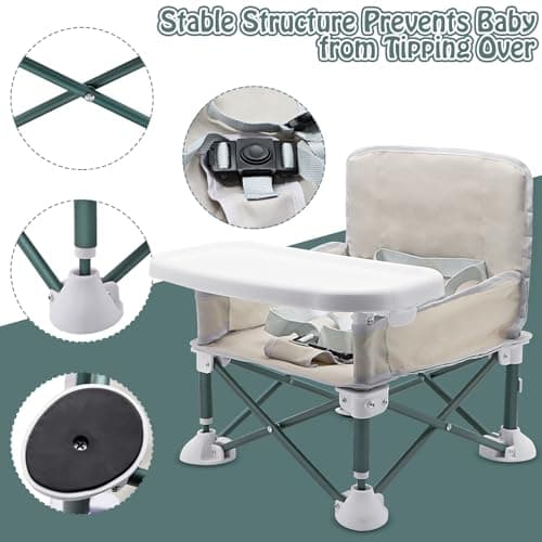 ICEBLUEOR Baby Camping Chair with Tray, Folding Toddler Booster Seat, Portable High Chair Baby Seat with Travel Bag, Travel Highchair, Baby Feeding Chair for Picnic Camping Beach Travel — view 6