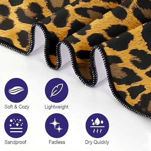 Violetpos Classic Leopard Print Beach Towel, Extra Large 180x90 cm 250GSM Microfibre, Sand Free Quick Dry, Ideal Vacation Gifts with Carry Bag for Pool Cruise Camping — view 6