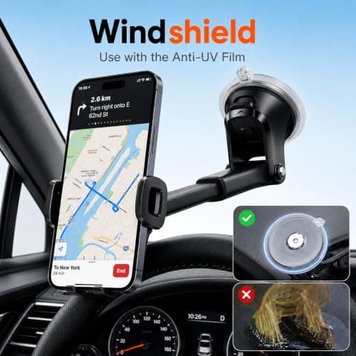 2026 Upgraded Car Phone Holder with [Ultra-Strong Magnets] [Strong Suction + Nano Gel] [360° Rotatable & Foldable] Dashboard & Windscreen Phone Mount for Phone 17/16/15 Pro Max Plus Mini, Black — view 6