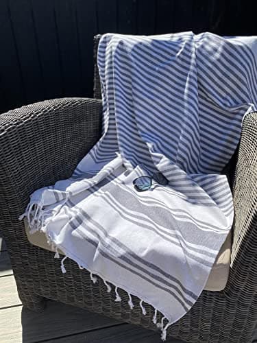 Adore Home Large Hammam Beach Towel Striped Turkish Style Fouta Peshtemal Cotton, Rio Stripe Grey — view 6