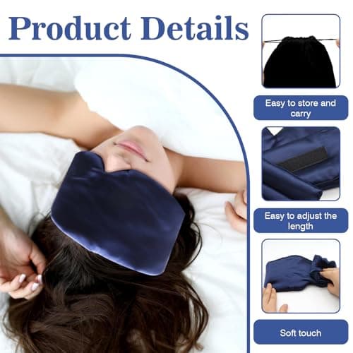 Sleep Mask, VEGCOO Silk Sleeping Mask 100% Blackout Eye Mask for Sleeping Soft & Comfortable Sleep Eye Mask with Earplugs & Storage Bag, Adjustable Blindfold for Women Men All Night Sleep (Navy) — view 3