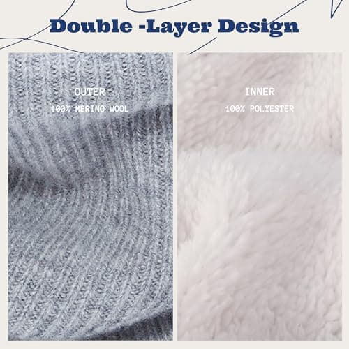 ACUSHLA 100% Merino Wool Neck Gaiter, Lined Winter Neck Warmer, Light Grey — view 3