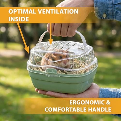 Ferplast Aladino Small Travel Cage for Hamsters and Other Rodents, Durable Plastic, Comfortable Handle, Secure Closure, 20x16x13.5cm, Green — view 5