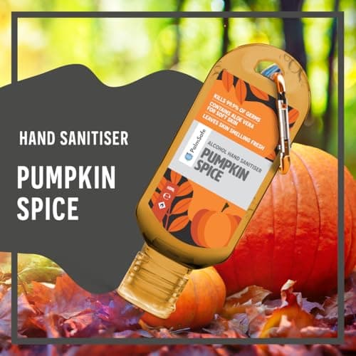 Palm Safe Pumpkin Spice 3 Pack 60ml Anti Bacterial Premium Hand Sanitiser Travel Size Refillable Clip Bottle Quick Drying Non Sticky Extra Moisturising Kills 99.9% of Viruses and Bacteria — view 2