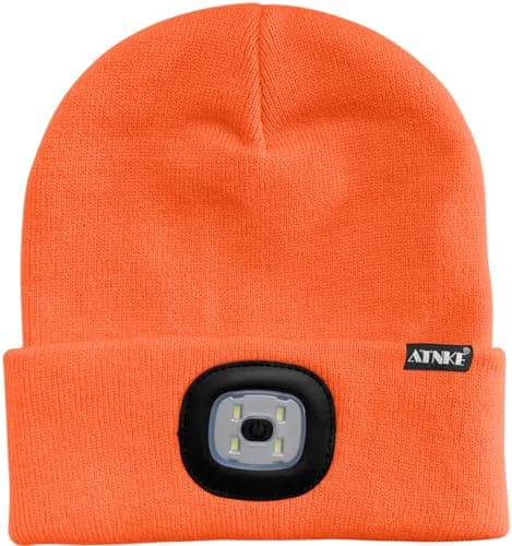 ATNKE LED Lighted Beanie Cap,USB Rechargeable Running Hat Ultra Bright 4 LED Waterproof Light Winter Warm Gifts for Men and Women/Bright Orange — view 2