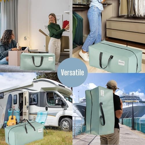 VENO 4 Pack Heavy-Duty Extra Large Moving Bags W/Backpack Straps, Moving House Essentials, Clothes Storage, Packing, Laundry Bags, Reusable and Sustainable (Light Green Matte, 4 Pack) — view 6