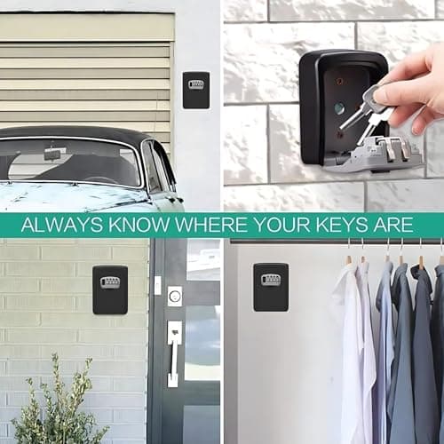 Key Lock Box for Outside, Key Box Wall Mounted 4 Digit Combination Lock Box Hide a Key for Outdoor Indoor, Security Waterproof Large Capacity 5 Keys Lockbox for House Key Room Card — view 5