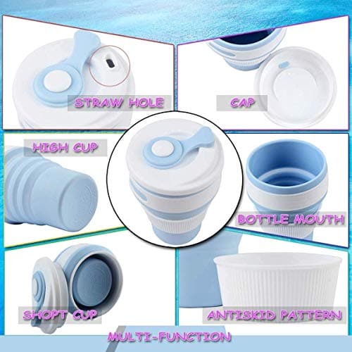AniSqui Collapsible Coffee Cup Silicone with Lids 12oz 350ml (Blue) — view 6