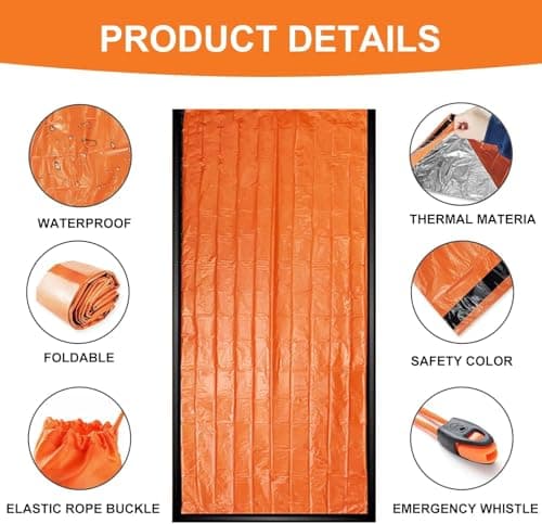 Emergency Sleeping Bag with 2Pcs Survival Blanket and Whistle, 200 x 100 cm — view 3