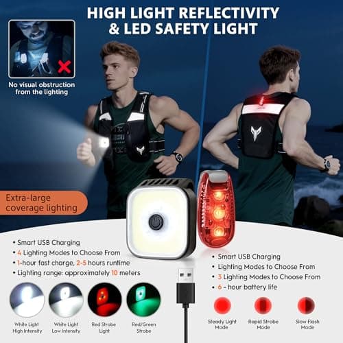 LED Running Vest for Men & Women with Phone Holder & 500ml Water Bottles - Reflective Lightweight Running Hydration Vest for Night Running, Marathon, Trail, Cycling (Black A, One Size) — view 5