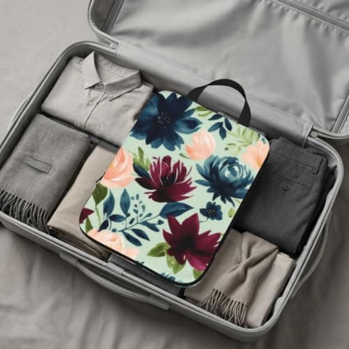Maroon And Navy Flowers Print 4 Set Expandable Packing Organizers For Luggage Suitcase Travel Accessories — view 6