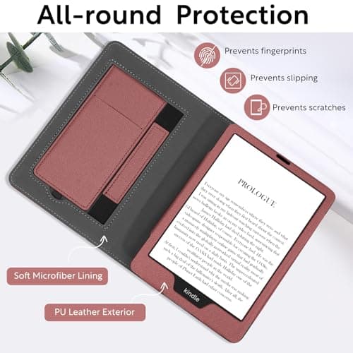 Slim Case for 7"/6.8" Kindle Paperwhite with Hand Strap(12th/11th Generation 2024/2021) and Kindle Colorsoft Signature Edition,Stand Cover and Card Slot,Premium PU Sleeve with Auto Wake/Sleep,Burgundy — view 3