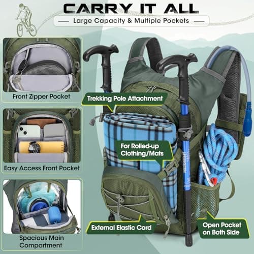 RAINSMORE Hydration Backpack with 2L Hydration Bladder Lightweight Insulated 18L Hiking Backpack with Rain Cover for Men Women Water Backpack for Running Cycling Biking Climbing — view 2