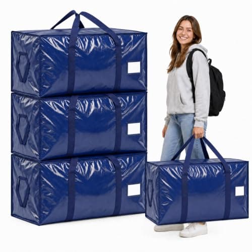 Mepham 4 Pack 90L Heavy Duty Moving Bags, Large Storage Bags with Reinforced Handles, Double Zipper, Waterproof Foldable Totes, Reusable Packing Bags for Moving, Home, Dorm & Travel