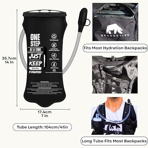 Bearactive Hydration Bladder, Water Bladder 2L for Running Backpack with BPA-Free TPU, Hydration Pack, Leak-Proof Water Pouch, No Plastic Smell – Hiking, Running, Cycling & Camping (Black, 2 Litre) — view 6