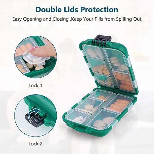 AOOWU Pill Box Organiser, 1PCS Portable Medicine Storage Box, Double Layer 10 Grids Tablet Organiser to Hold Vitamins, Cod Liver Oil, Supplements and Medication for Travel Work — view 3