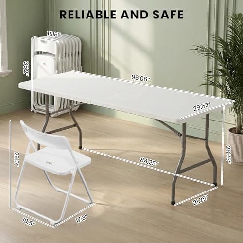 DOINUO 8FT Foldable Table Set with 10 Pack Plastic Folding Chairs, Heavy Duty 350 lbs Folding Table & Folding Chairs, Portable Foldable Furniture Bundle for Parties, Wedding, Events, Indoor & Outdoor — view 3