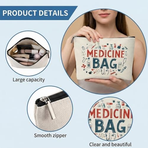 Personalised Medicine Bag,Portable Travel Storage Bag with Zipper,Small Makeup Bag Organizer for Women,Storage Case for Medicines,Travel Accessories for Medications, Pi/lls, First Ai/d & Cosm/etics — view 3