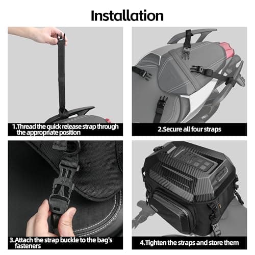Rhinowalk Motorcycle Tail Bag Travel Luggage Expandable Motorcycle Helmet Bag 23L-35L Waterproof All Weather/Trunk/Rack Bag with Sissy Bar Straps-Matt Black New Upgrade — view 5