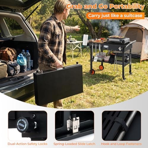 TANGZON Folding Grill Cart, Outdoor BBQ Prep Table with Wheels — view 4