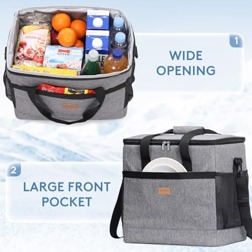 Lifewit Cooler Bag 60 Cans Collapsible and Insulated Large Lunch Bag Leakproof Soft Cooler Portable for Camping/BBQ/Family Outdoor Activities, Grey — view 5