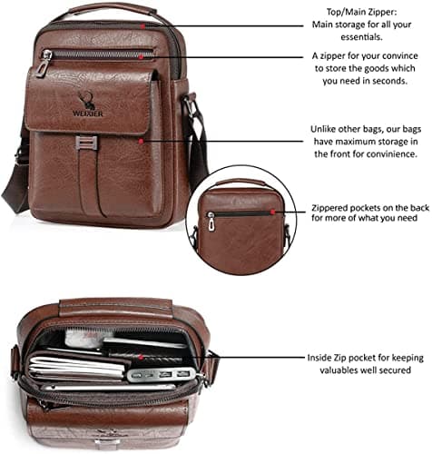 A-QMZL Men's Shoulder Bag Messenger Bag PU Leather Business Travel Crossbody Pack Satchel Side Bag Casual Handbags men's bag for Working HikingTraveling Daily Use (dark brown) — view 5