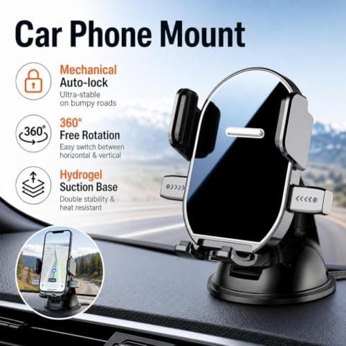 Car Phone Mount 360 Degree Rotatable Mechanical Auto Lock Holder — view 2