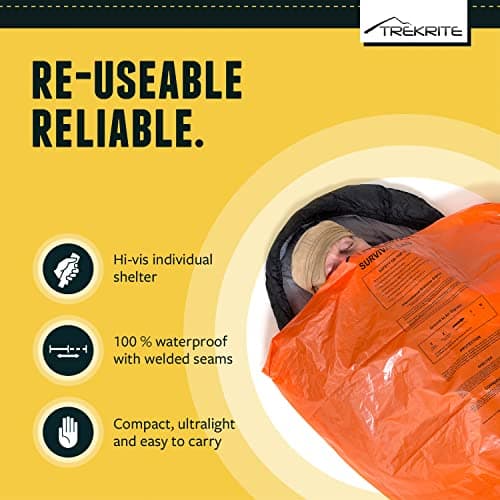 Trekrite Emergency Survival Bivi/Bivvy Bag – Waterproof High Visibility Orange Re-usable Equipment (Pack of 2) — view 3