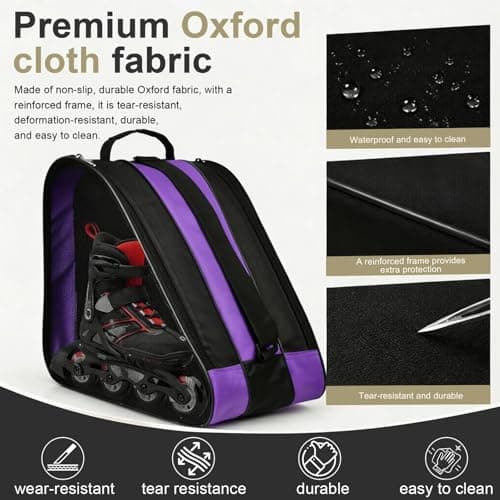 ZIJANG Purple Ski Boot Bag with Large Capacity, 3 Compartments Inline Bag Made of Durable Oxford Fabric, Roller Skate Bag with Adjustable Shoulder Strap — view 3