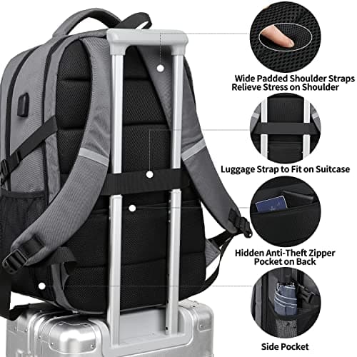 WENIG Extra Large Rucksack for Men 50L,Water Resistant 17.3 inch Travel Laptop Backpack Work Bag with USB Charging Port,Anti Theft Big Business Computer Backpack for Men Women College School-Grey — view 5