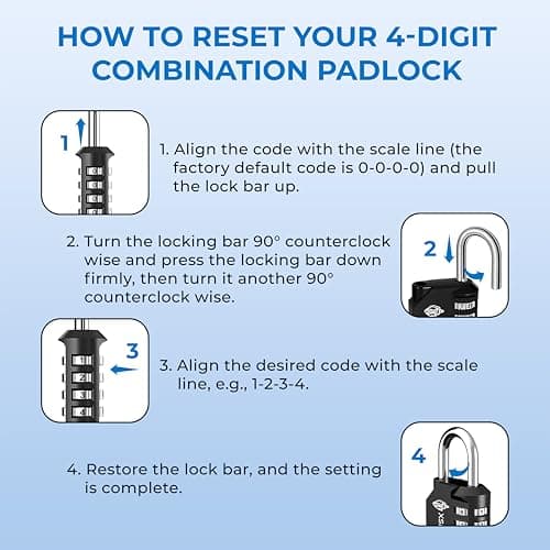 XShield 4-Digit Combination Padlock | Heavy-Duty Keyless Lock with 10,000 Code Options | Weather Resistant Alloy Body | Ideal for Lockers, Gates, Gym, Outdoor & Travel – Black (Pack of 2) — view 4
