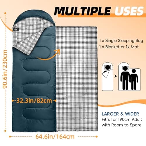 MEREZA Sleeping Bags XL for Mens Large Wide Sleeping Bag for Camping Big and Tall Sleeping Bags for Women Adults Warm with Compression Sack Cold Weather & Warm (AEGEAN BLUE) — view 2